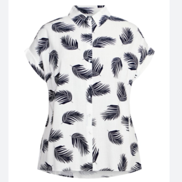 AVENUE Button Down Bowling Shirt Ivory Feather Short Sleeve Size 18 - Picture 3 of 13